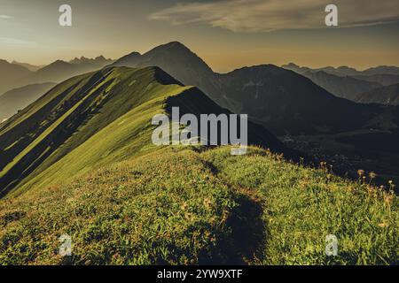 Randonnée sur la montagne Hoenig dans la vallée du Lechtal près de Berwang dans le Tyrol, Autriche, Europe Banque D'Images