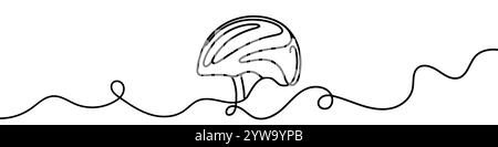 Une illustration en ligne continue d'un casque de cycliste, isolé sur fond blanc. Dessin au trait d'un casque de vélo Illustration de Vecteur