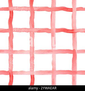 Aquarelle modèle sans couture de motif à carreaux rose avec des dégradés lumineux sur fond blanc Banque D'Images