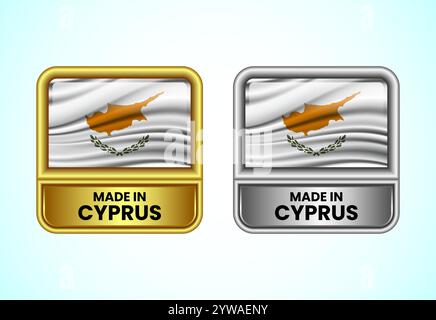 Fabriqué à Chypre icône étiquette en couleur or et argent. Icône de drapeau définie pour les entreprises Illustration de Vecteur