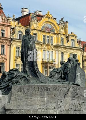 Mémorial Jan Hus, place de la vieille ville, Prague, République tchèque, Tchéquie. Banque D'Images