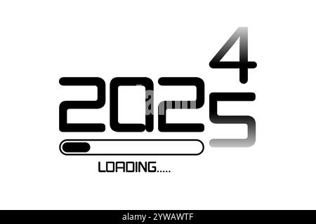 2024 chargement jusqu'à 2025 icônes style plat. Barre de progression presque atteignant bonne année. Illustration vectorielle avec chargement de 2025. Isolé ou blanc Illustration de Vecteur