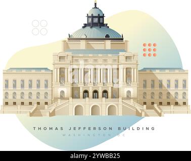 Thomas Jefferson - Bibliothèque principale - Washington DC , Etats-Unis - illustration en tant que fichier EPS 10 Illustration de Vecteur