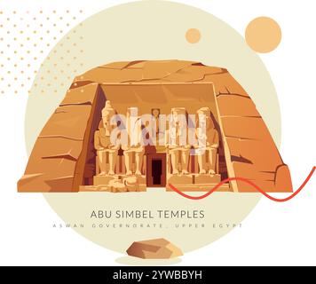 Abu Simbel, un site historique avec des temples massifs taillés dans la roche - Egypte - illustration stock comme fichier EPS 10 Illustration de Vecteur