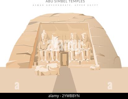 Abu Simbel, un site historique avec des temples massifs taillés dans la roche - Egypte - illustration stock comme fichier EPS 10 Illustration de Vecteur