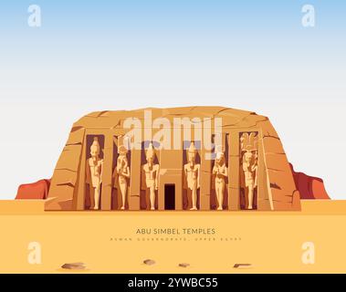 Abu Simbel, un site historique avec des temples massifs taillés dans la roche - Egypte - illustration stock comme fichier EPS 10 Illustration de Vecteur