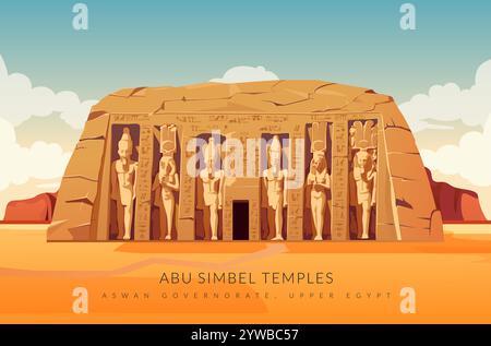 Abu Simbel, un site historique avec des temples massifs taillés dans la roche - Egypte - illustration stock comme fichier EPS 10 Illustration de Vecteur