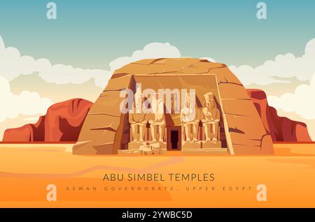 Abu Simbel, un site historique avec des temples massifs taillés dans la roche - Egypte - illustration stock comme fichier EPS 10 Illustration de Vecteur