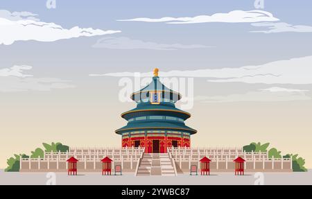 Temple du ciel - complexe de bâtiments religieux impériaux à Pékin Chine - illustration stock en tant que fichier EPS10 Illustration de Vecteur
