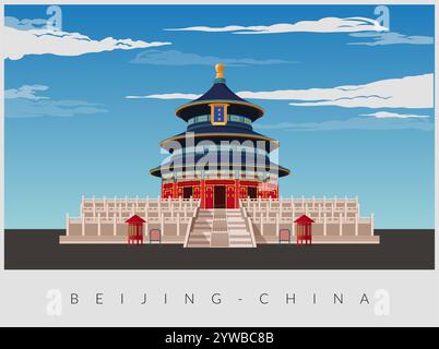 Temple du ciel - complexe de bâtiments religieux impériaux à Pékin Chine - illustration stock en tant que fichier EPS10 Illustration de Vecteur