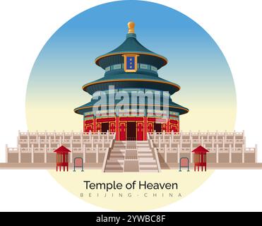Temple du ciel - complexe de bâtiments religieux impériaux à Pékin Chine - illustration stock en tant que fichier EPS10 Illustration de Vecteur