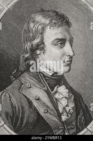 Frédéric-Guillaume II (1744-1797) Roi de Prusse (1786-1797). Portrait. Dessin de Liénard. Gravure. "Histoire de la Révolution française". Volume I, deuxième partie, 1879. Banque D'Images