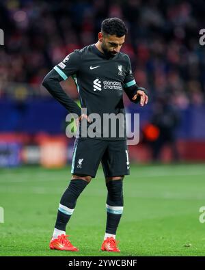 Gérone, Espagne. 10 décembre 2024. Gérone, Espagne, 22 octobre 2024 : Mohamed Salah Hamed Mahrous Ghaly (11 Liverpool FC) semble abattu lors du match de football de l'UEFA Champions League entre Girona FC et Liverpool FC au stade Montilivi de Gérone, Espagne (Judit Cartiel/SPP) crédit : SPP Sport Press photo. /Alamy Live News Banque D'Images