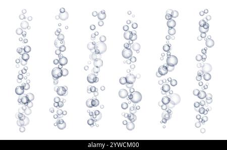 Bulles gazeuses sous-marines, boisson gazeuse au soda ou au champagne, eau pétillante. Boisson effervescente. Illustration de Vecteur