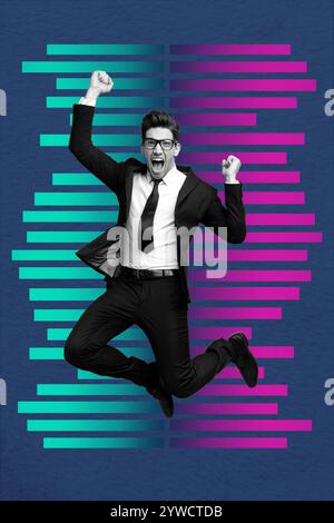 Croquis image tendance montage collage photo 3D de la technologie de l'espace virtuel cyberespace réalité graphismes jeune gars sauter excité emoji Scream Banque D'Images