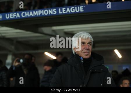 Bergame, Italie. 10 décembre 2024. L'entraîneur-chef d'Atalanta, Gian Piero Gasperini, réagit avant le match de l'UEFA Champions League entre Atalanta et Real Madrid à Bergame, Italie, 10 décembre 2024. Crédit : Li Jing/Xinhua/Alamy Live News Banque D'Images