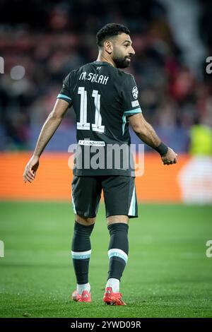 Gérone, Espagne. 10 décembre 2024. Mohamed Salah (Liverpool FC) en action lors d'un match de Ligue des champions de l'UEFA entre Girona FC et Liverpool FC à l'Estadi Municipal de Montilivi. Score final : Girona FC 0 - Liverpool FC 1. Crédit : SOPA images Limited/Alamy Live News Banque D'Images