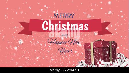 Image de neige tombant sur le joyeux noël texte Banque D'Images