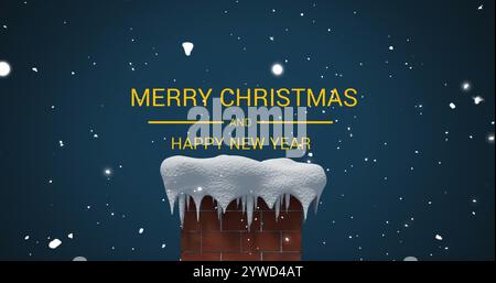 Image de neige tombant sur le joyeux noël texte Banque D'Images