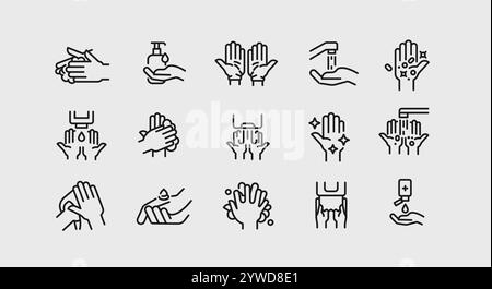 Jeu d'icônes d'hygiène des mains Illustration de Vecteur