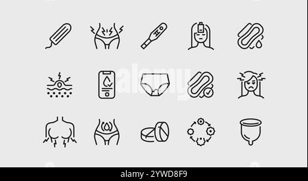 Icônes de menstruation définies Illustration de Vecteur
