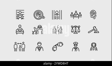 La loi et la justice Icons Set Illustration de Vecteur