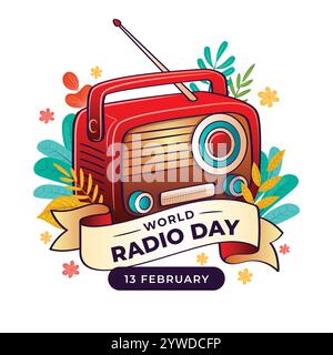 Journée mondiale de la radio avec vieille illustration vectorielle de dessin animé Illustration de Vecteur