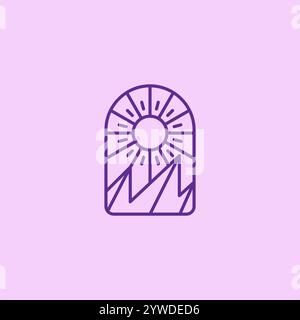 vue sur la montagne de la lumière du soleil dans la conception de logo de fenêtre. icône soleil Illustration de Vecteur
