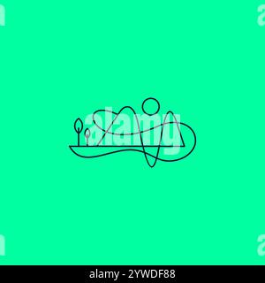 Vecteur de logo de ligne paysage. Icône du soleil de montagne Illustration de Vecteur