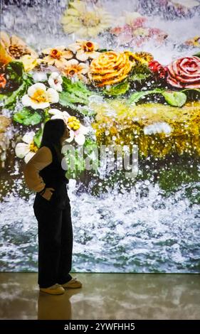 Londres, Royaume-Uni. 11 décembre 2024. SOUS EMBARGO jusqu'au jeu 12 décembre 00.01. Personnel avec une projection sans titre visualisant les fontaines de Versailles. Une nouvelle exposition dévoile les histoires fascinantes et surprenantes de la science à Versailles. L'exposition s'ouvre au Musée des Sciences et se tiendra du 21 décembre 2024 au 21 avril 2025. Crédit : Imageplotter/Alamy Live News Banque D'Images