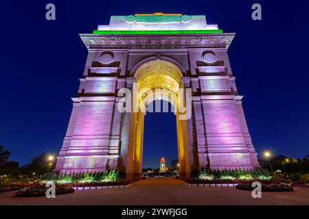 India Gate la nuit à New Delhi, Inde Banque D'Images