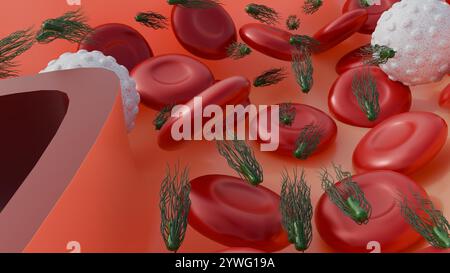 Proteus mirabilis peut causer des infections de la circulation sanguine en libérant des endotoxines dans la circulation sanguine ; bactériémie 3d rendu. Banque D'Images