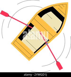 Bateau à rames en bois dans illustration vectorielle plate symbolisant la navigation de plaisance, les loisirs aquatiques et la tranquillité, isolé sur fond blanc Illustration de Vecteur