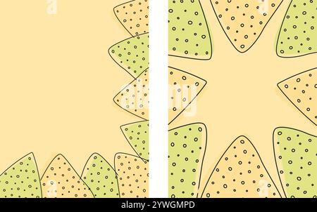 Bordure de cadre triangulaire et rectangulaire nachos dans des tons festifs tendance. Espace de copie jeu de modèles 2. Illustration vectorielle isolée carte thématique, lettrage, dépliant, étiquette de prix, étiquette ou bannière promo web Illustration de Vecteur