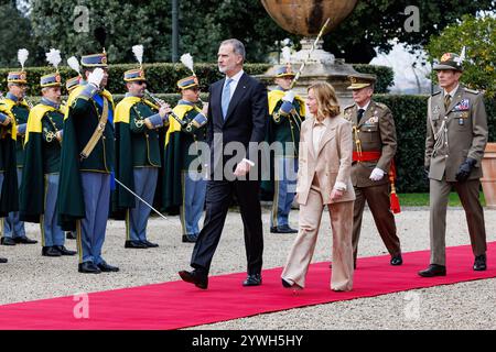 Roma, Italie. 11 décembre 2024. La presidente del Consiglio Giorgia Meloni Riceve il re e la Regina di Spagna Felipe VI e Letizia a Villa Doria Pamphilj, Roma, Mercoled&#xec;, 11 Dicembre 2024 (Foto Roberto Monaldo/LaPresse) le premier ministre Giorgia Meloni reçoit le roi et la reine d'Espagne Felipe VI et Letizia à Villa Doria Pamphilj, Rome, le mercredi 11 décembre 2024 (photo de Roberto Monaldo/LaPresse) Banque D'Images