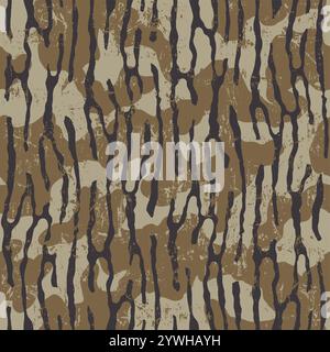 Le motif de camouflage sans couture en écorce de chêne combine la texture grunge naturelle et robuste de l'écorce de chêne avec la conception pratique d'un imprimé camouflage. Illustration de Vecteur