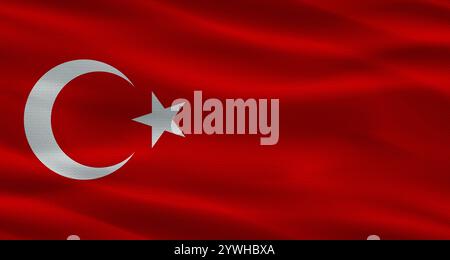 Drapeau turc avec une texture de tissu ondulant. Gros plan du drapeau de la dinde avec texture de tissu Banque D'Images