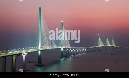 (241211) -- ZHUHAI, Dec. 11, 2024 (Xinhua) -- une photo de drone aérien prise le Dec. 7, 2024 montre une vue du pont portuaire gaolan (avec deux tours principales sur la gauche) et du pont Huangmaohai (avec trois tours principales sur la droite) dans la province du Guangdong, dans le sud de la Chine. Le passage transfrontalier de Huangmaohai, reliant la ville de Zhuhai et la ville de Jiangmen dans le Guangdong, a été officiellement ouvert à la circulation mercredi. Ce passage, d'une longueur totale d'environ 31 kilomètres avec une section de 14 kilomètres au-dessus de la mer, englobe deux ponts principaux, à savoir le pont Huangmaohai et le pont portuaire gaolan. (Xinhua/Liu Banque D'Images