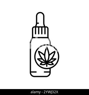 Icône de ligne noire d'huile de chanvre. Elément isolé par vecteur. Contour modifiable. Illustration de Vecteur