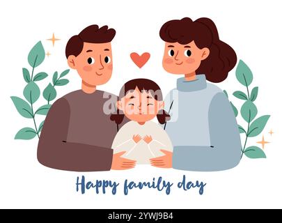 Maman, papa et fille. Happy Family Day. Le concept d'une famille heureuse pleine d'amour Illustration de Vecteur