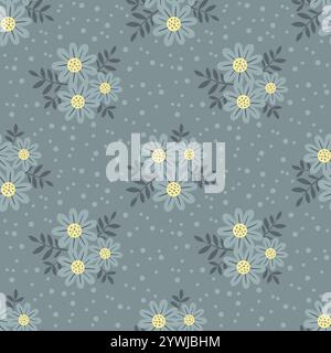 Motif sans couture dessiné à la main avec des fleurs dans des tons gris marécageux. Lovely Romantic Ditsy Fashion Print pour fond, design de vacances, papier peint, tissu Illustration de Vecteur