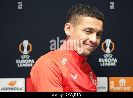 James Tavernier des Rangers lors d'une conférence de presse à l'Ibrox Stadium, Glasgow. Date de la photo : mercredi 11 décembre 2024. Banque D'Images