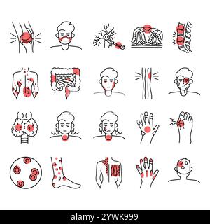 Jeu d'icônes de couleur pour maladies auto-immunes. Elément isolé par vecteur. Contour modifiable. Illustration de Vecteur
