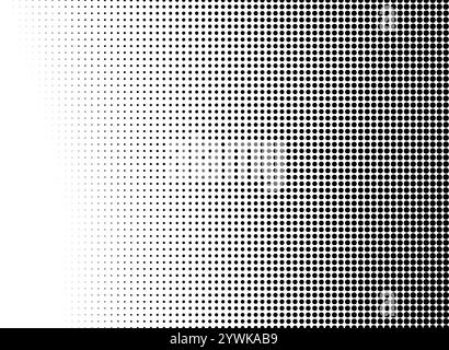 Conception abstraite de dégradé de demi-teintes avec des points noirs sur un fond blanc passant d'un arrangement dense à un arrangement clairsemé. Illustration de Vecteur