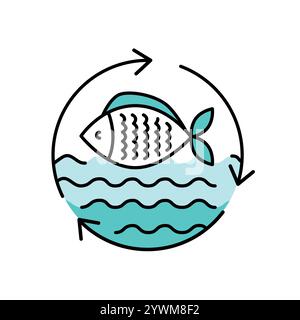 Icône de couleur de ligne écosystème aquatique. Signez pour la page Web, l'application mobile, le bouton, le logo. Bouton isolé de vecteur. Contour modifiable. Illustration de Vecteur