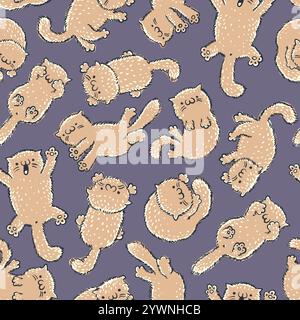 Vecteur modèle sans couture avec des chats mignons dans le style kawaii. Modèle vectoriel avec des chats pour enfants. Illustration de Vecteur
