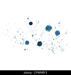Bleu, turquoise éclaboussures de peinture avec un pinceau, des points, des gouttes, abstrait. Illustration aquarelle dessinée à la main isolée de l'arrière-plan pour la conception Banque D'Images