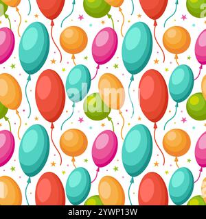 Un design répétitif avec des ballons vibrants qui évoquent une ambiance joyeuse et festive. Ce graphique vectoriel est idéal pour les papiers peints, textiles, cadeaux WR Illustration de Vecteur