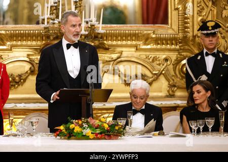 Rome, Italie. 11 décembre 2024. Le roi Felipe VI d'Espagne, la reine Letizia d'Espagne, Sergio Mattarella, Laura Mattarella assiste au dîner de gala au Palais du Quirinal le 11 décembre 2024 à Rome, en Italie. Crédit : album/Alamy Live News Banque D'Images