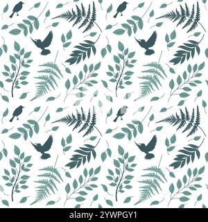 Modèle sans couture de branches et de feuilles stylisées, conçu dans le style artistique plat vectoriel. Illustration de Vecteur